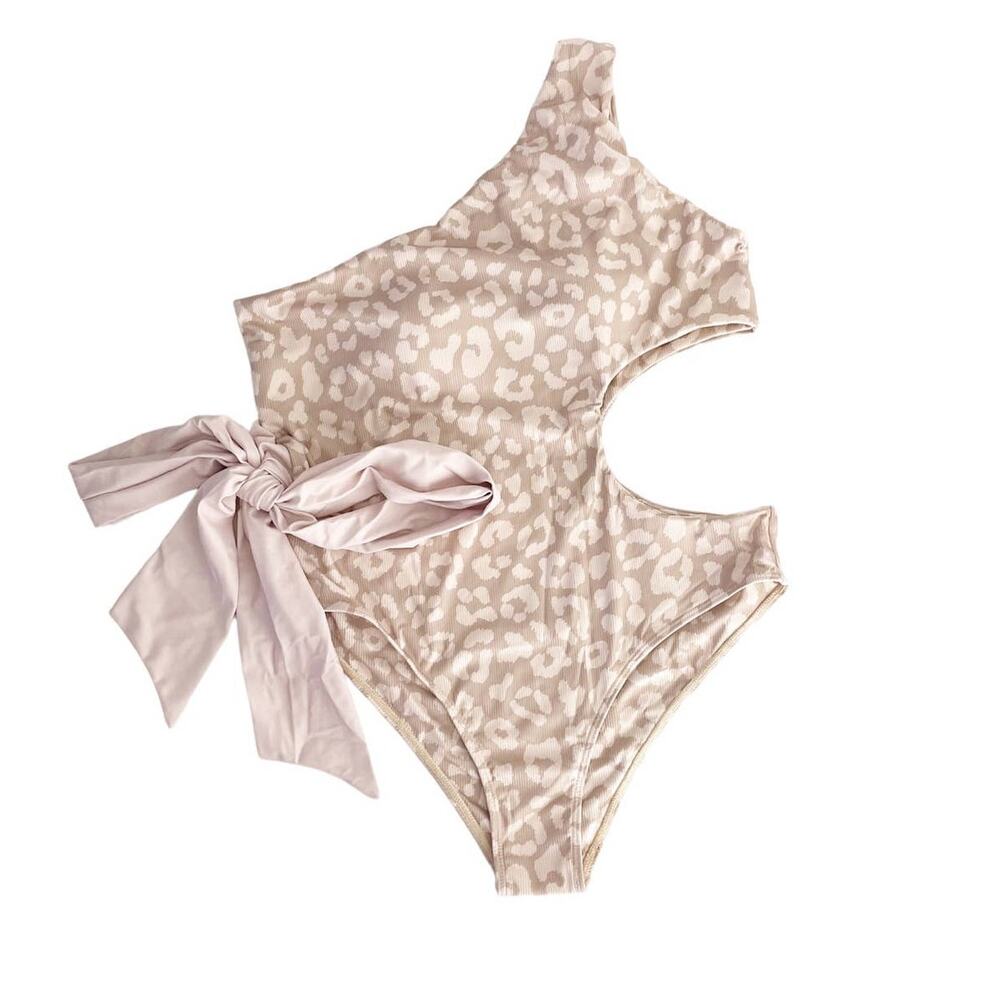 Pink Lily One Shoulder Cutout Animal Print Swimsuit XL